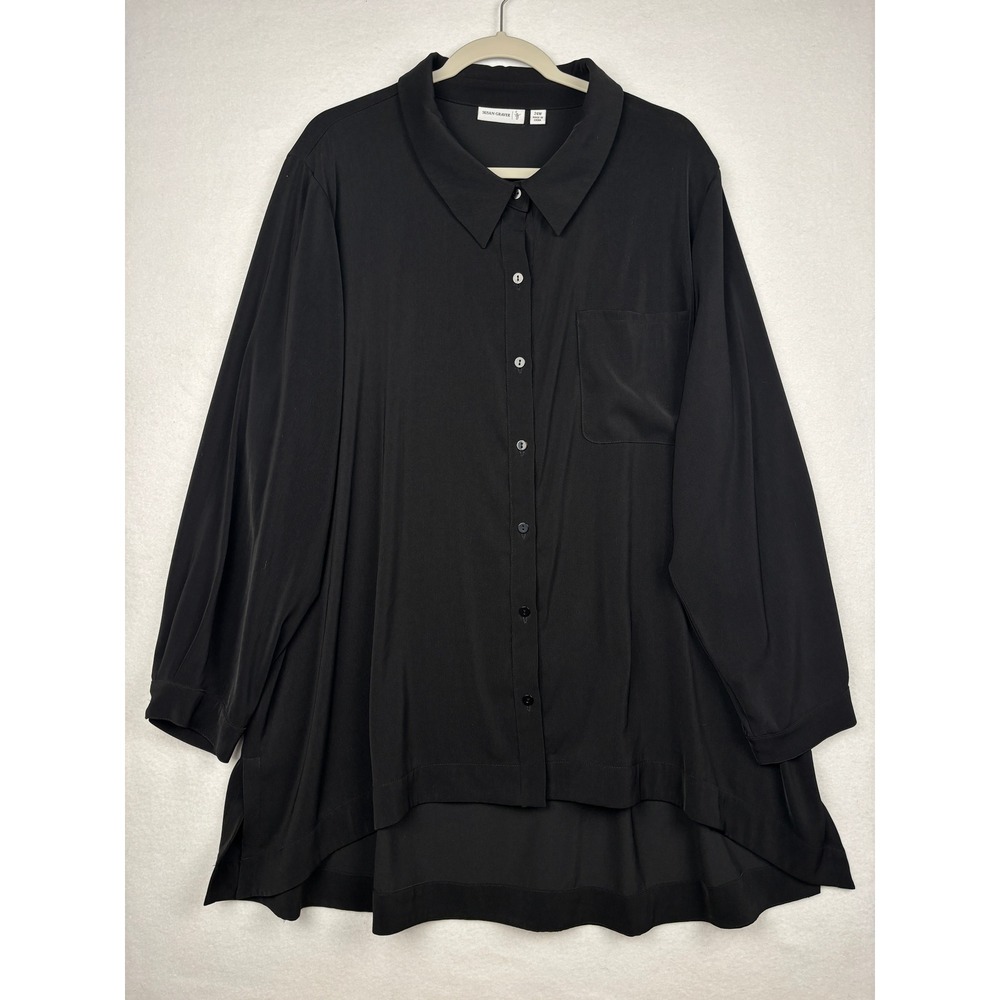 Susan Graver Button Front Tunic Womens 24W Black Hi-Low Hem A257960